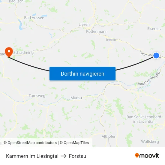 Kammern Im Liesingtal to Forstau map