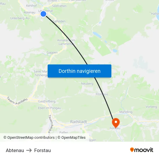 Abtenau to Forstau map