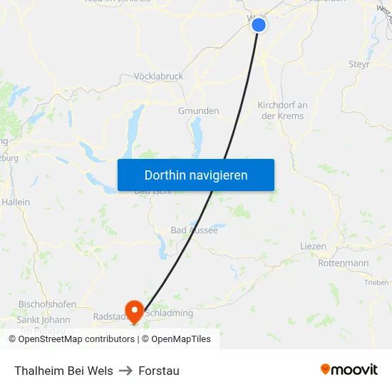 Thalheim Bei Wels to Forstau map