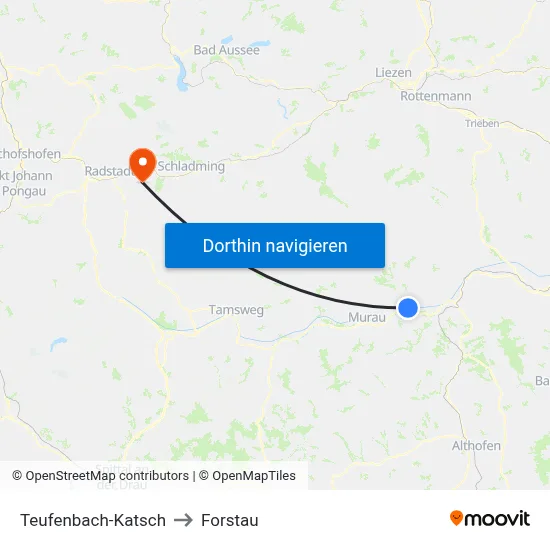 Teufenbach-Katsch to Forstau map