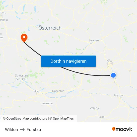 Wildon to Forstau map