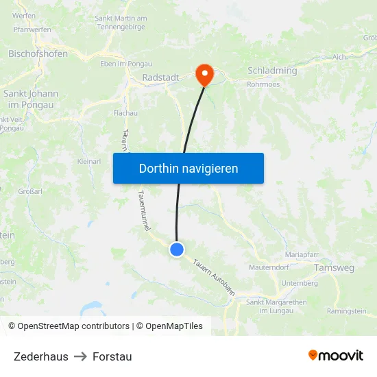 Zederhaus to Forstau map