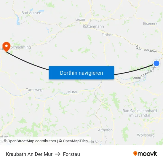 Kraubath An Der Mur to Forstau map