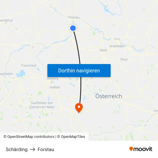Schärding to Forstau map