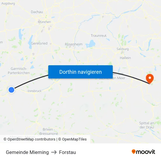 Gemeinde Mieming to Forstau map
