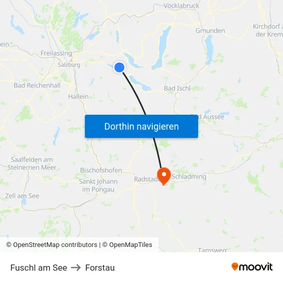 Fuschl am See to Forstau map