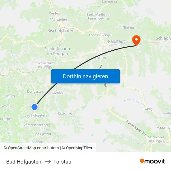 Bad Hofgastein to Forstau map