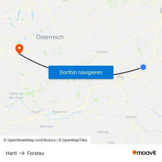 Hartl to Forstau map