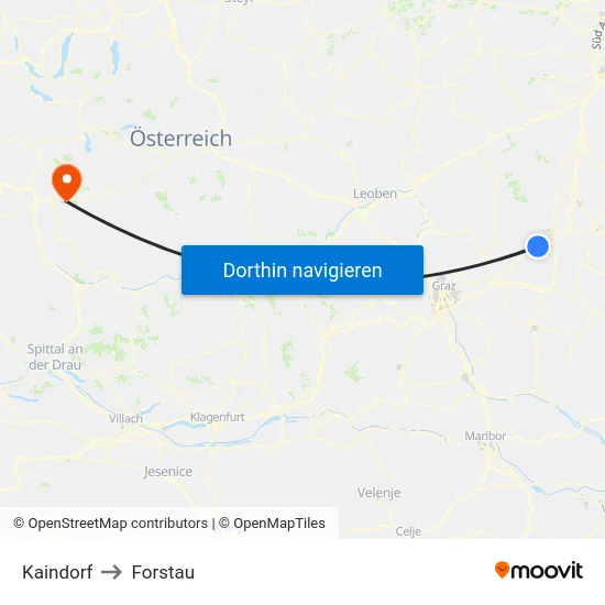 Kaindorf to Forstau map