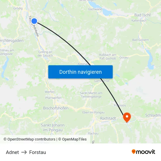 Adnet to Forstau map