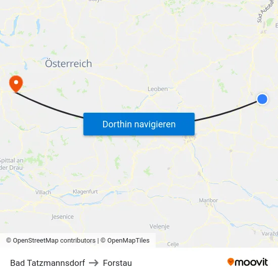 Bad Tatzmannsdorf to Forstau map