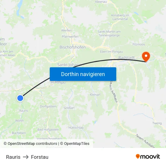 Rauris to Forstau map