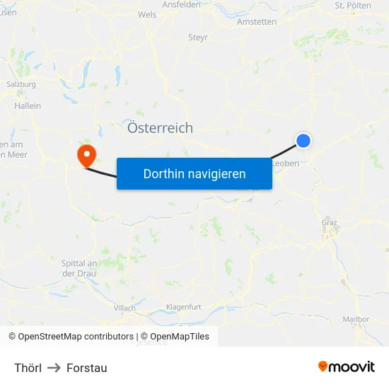 Thörl to Forstau map