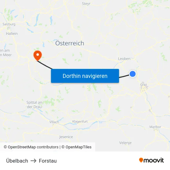 Übelbach to Forstau map