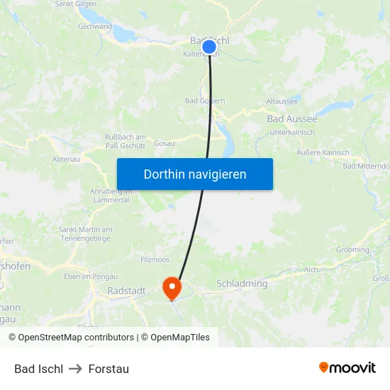 Bad Ischl to Forstau map