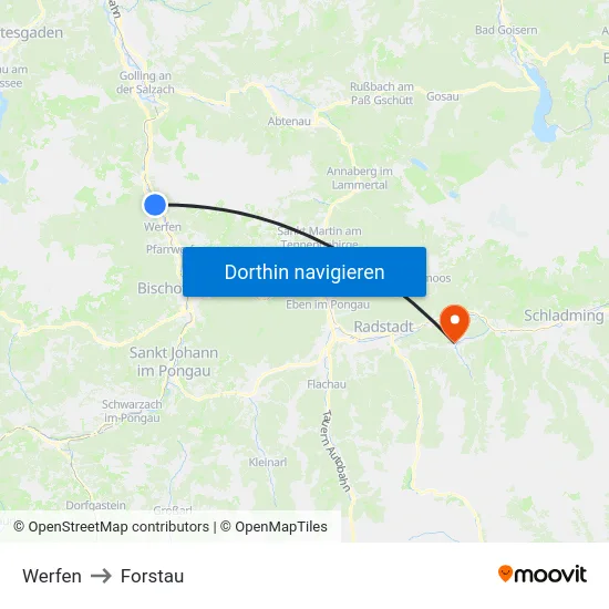 Werfen to Forstau map
