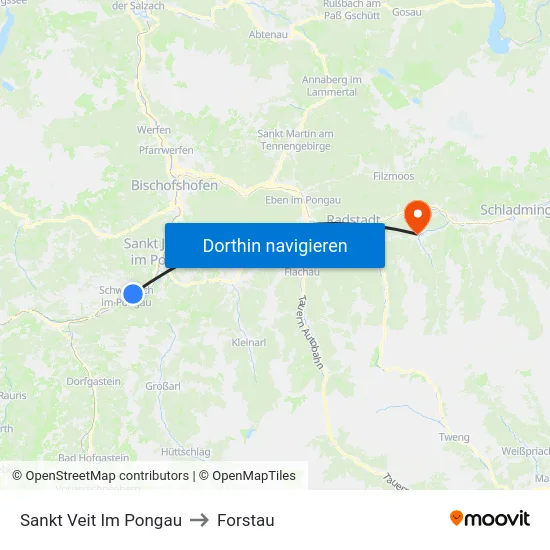 Sankt Veit Im Pongau to Forstau map