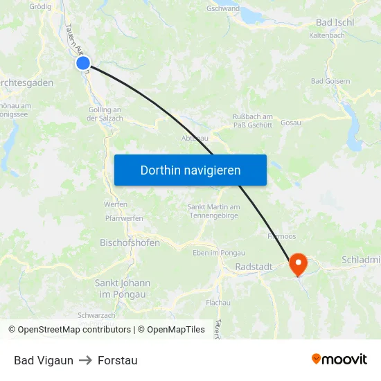 Bad Vigaun to Forstau map