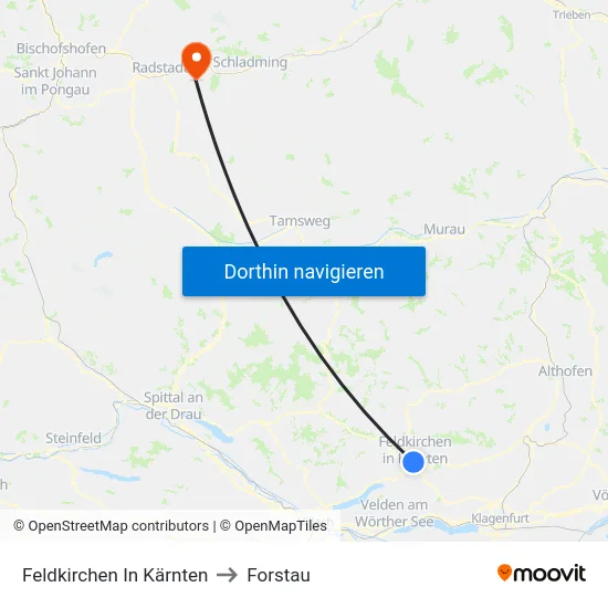 Feldkirchen In Kärnten to Forstau map