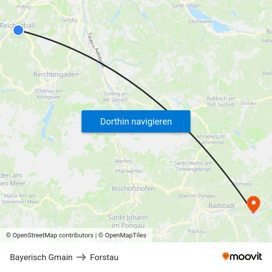 Bayerisch Gmain to Forstau map