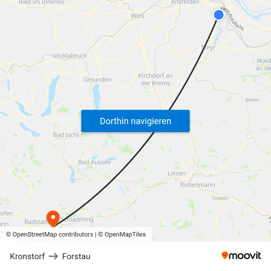 Kronstorf to Forstau map