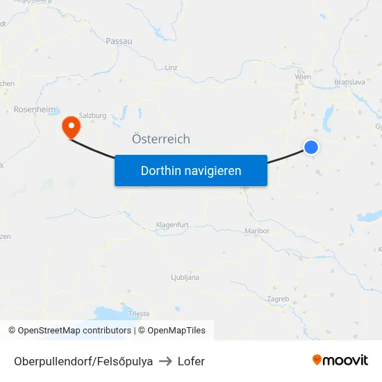 Oberpullendorf/Felsőpulya to Lofer map