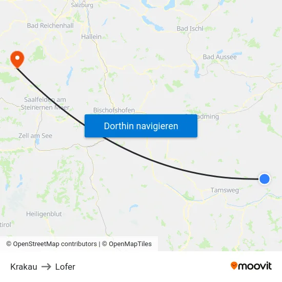 Krakau to Lofer map