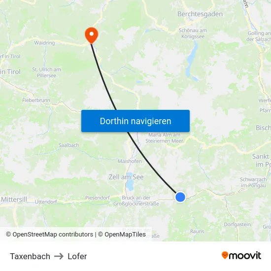 Taxenbach to Lofer map
