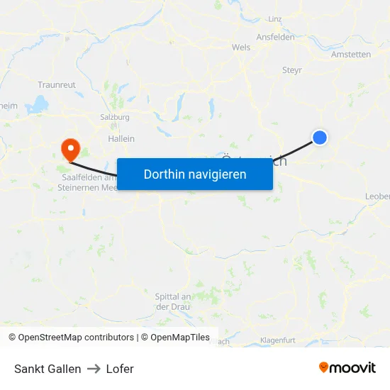Sankt Gallen to Lofer map