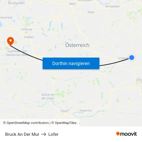 Bruck An Der Mur to Lofer map