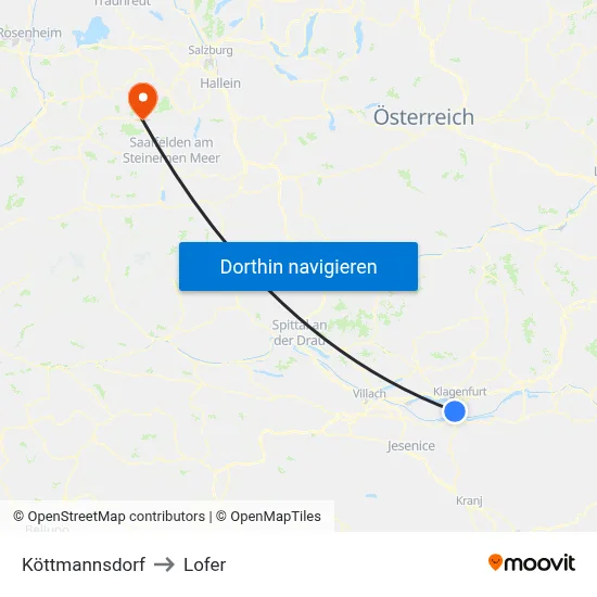 Köttmannsdorf to Lofer map