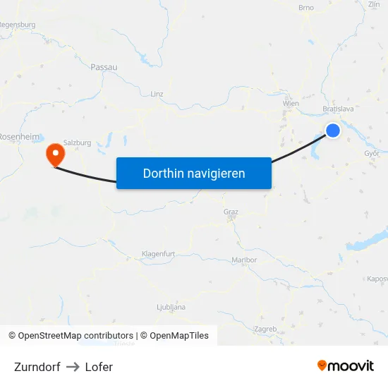 Zurndorf to Lofer map