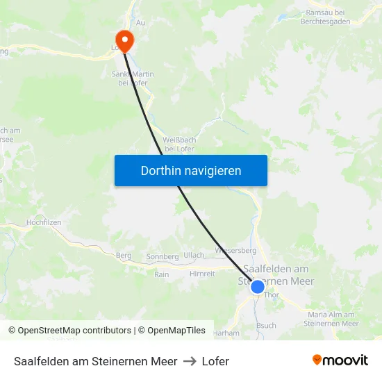Saalfelden am Steinernen Meer to Lofer map