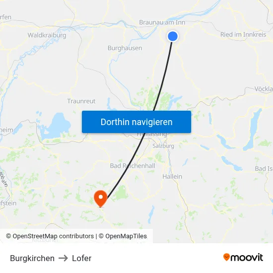 Burgkirchen to Lofer map