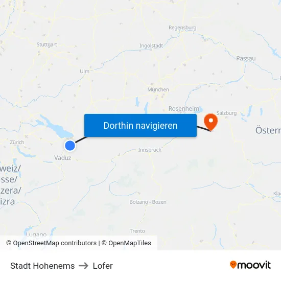 Stadt Hohenems to Lofer map