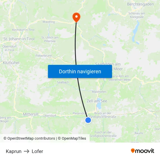 Kaprun to Lofer map