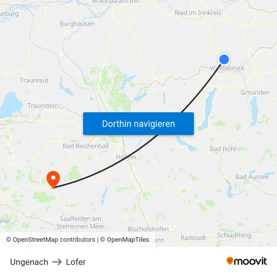 Ungenach to Lofer map