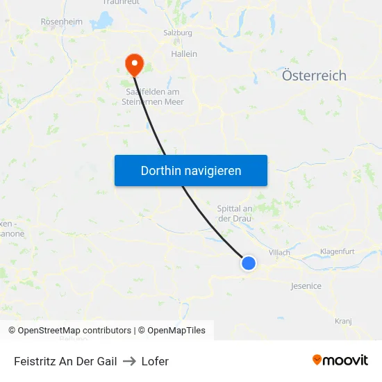 Feistritz An Der Gail to Lofer map