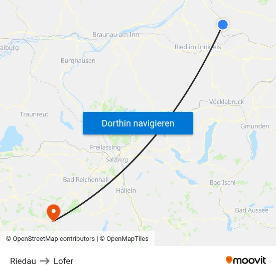 Riedau to Lofer map