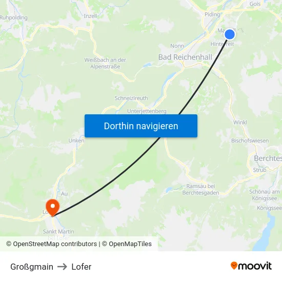 Großgmain to Lofer map