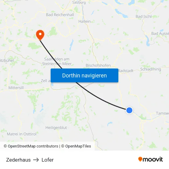 Zederhaus to Lofer map