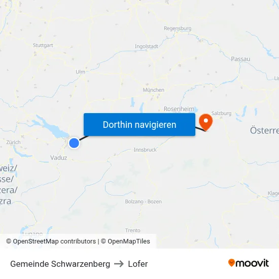Gemeinde Schwarzenberg to Lofer map