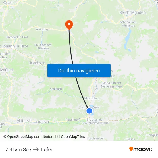 Zell am See to Lofer map