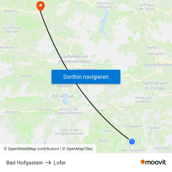 Bad Hofgastein to Lofer map