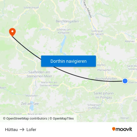 Hüttau to Lofer map