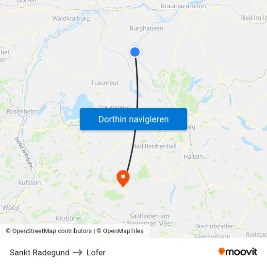 Sankt Radegund to Lofer map