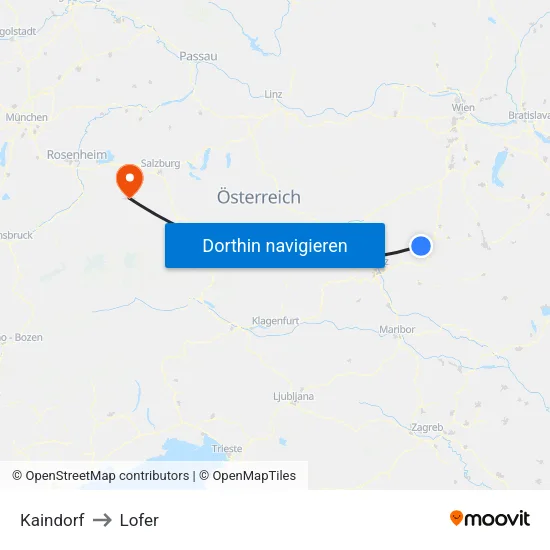 Kaindorf to Lofer map