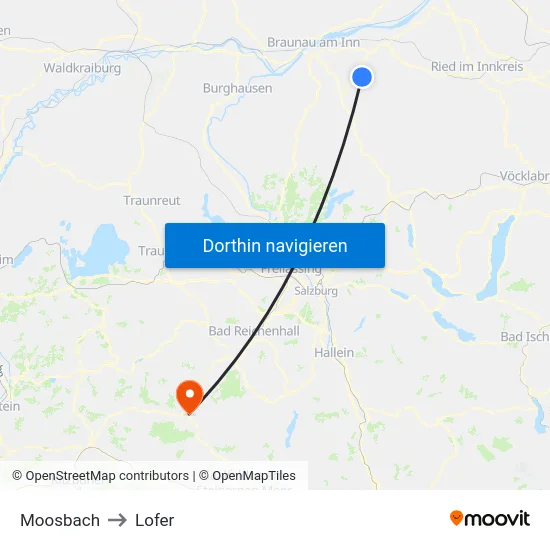 Moosbach to Lofer map