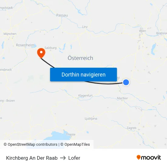 Kirchberg An Der Raab to Lofer map