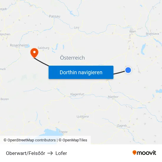 Oberwart/Felsőőr to Lofer map